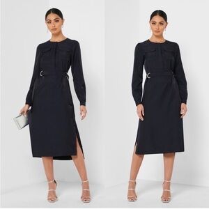 NWT Ted Baker Aminna Long Sleeve Utility Midi Dress Navy Blue